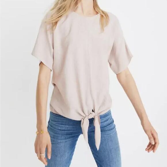 Madewell‎ Button-Back Tie Short Sleeve Tee in Stripe Size M - Picture 1 of 11